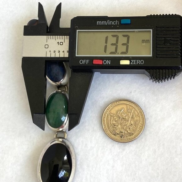 VTG Sterling Silver 925 Taxco Mexico Chunky Multi Gemstone Oval Link Bracelet - Picture 16 of 16